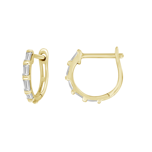 Baguette Diamond Sleeper Hoop Earrings