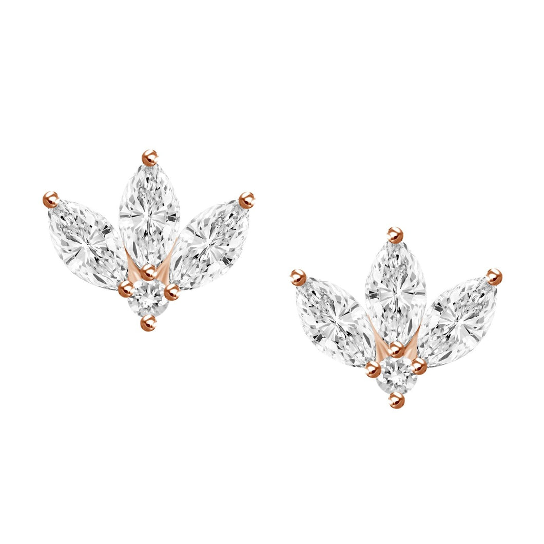 Lotus Flower Diamond Stud Earrings